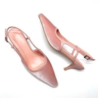 Chaussures à talon chaton en velours rose à bout pointu, escarpins mode slingback pour femme, grandes tailles 34-46, chaussures à talon bas pour femme