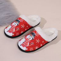 Pantoufles de Noël antidérapantes en peluche noires, rouges et violettes pour intérieur/extérieur, motif bonhomme de neige de dessin animé, pour femmes et hommes