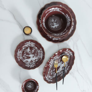 Platos de Porcelana Esmaltada de Estilo Nórdico Retro, Vintage, con Diseño Floral, Aptos para Lavavajillas y Microondas, Grado AB - Product Image 2