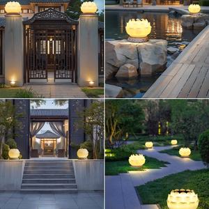 Exterior impermeable LED paisaje patio luces jardín decoración ambiente flor de loto lámpara <span class=keywords><strong>Solar</strong></span> con columna faros - Product Image 5