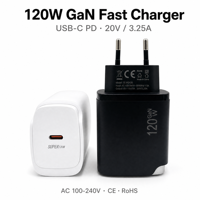 Chargeur de téléphone rapide 120W GaN, chargeur mural rapide à un seul port Type-C, PD3.0 PPS, chargeur de voyage portable pour téléphone portable