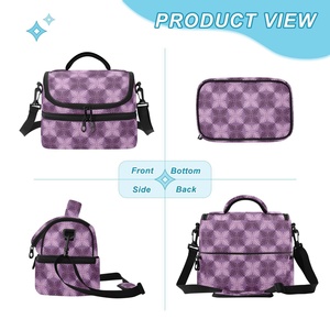 Hawaiian Purple Ulu Print Polyester Portable Custom Design Insulated <b>Lunch</b> Tote Two <b>Compartment</b> Aloha Double Decker <b>Lunch</b> Bag - Product Image 3