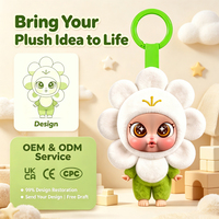 Porte-clés en peluche personnalisé Fée Blanche à fleurs, avec capuche en pétales Kawaii, tige verte, yeux étoilés, esprit végétal, poupée de crèche, breloque de sac, cadeau