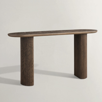 Table console moderne de 72 pouces avec pieds en forme de colonne cannelée, finition bois foncé, table étroite pour entrée, salon et couloir