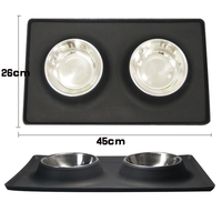Gamelle double carrée en acier inoxydable pour animaux de compagnie (chats et chiens), anti-dérapante, anti-déversement, écologique, pour usage intérieur, personnalisable en usine