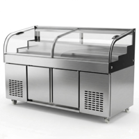 Réfrigérateur professionnel en acier inoxydable 201 avec dessus en verre, vitrine réfrigérée pour buffet