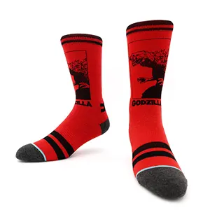 Chaussettes de course à mi-tube rouge personnalisées Chaussettes unisexes imprimées en soie à la main Chaussettes en éponge à boucle