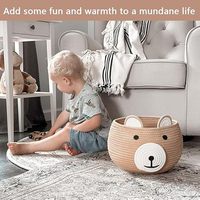 Panier de rangement multifonctionnel en corde de coton écologique pour bébés et enfants, avec poignées, motif ours mignon, petit panier de rangement pour animaux de la nurserie, couleur kaki