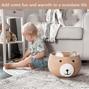 Panier de <span class=keywords><strong>rangement</strong></span> multifonctionnel en corde de coton écologique pour bébés et enfants, avec poignées, motif ours mignon, <span class=keywords><strong>petit</strong></span> panier de <span class=keywords><strong>rangement</strong></span> pour animaux de la nurserie, couleur kaki - Product Image 3