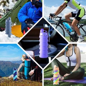 Bouteille d'eau pliable en silicone réutilisable avec bouchon à vis pour la randonnée, le camping, les voyages, design moderne unisexe - Product Image 5