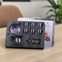 Service à café et thé en verre un pot en verre 6 tasses unités cadeau d'affaires OEM boîte en papier emballage ensemble fouet à thé