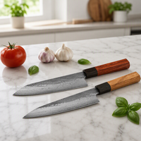 Couteau utilitaire à lame fixe, fin et martelé, en acier Damas Kurouchi, avec manche en acajou et collier noir, pour les tâches quotidiennes de cuisine