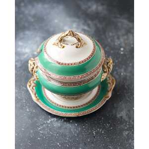 Salsera de Porcelana China de Mediados del Siglo XIX con Tapa y Platillo, Verde Esmeralda y Dorado, Vajilla con Asa - Product Image 6