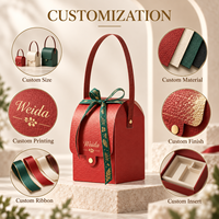 Boîte cadeau rigide personnalisée avec logo de marque, ruban en carton texturé rouge, poignée de transport portable, OEM
