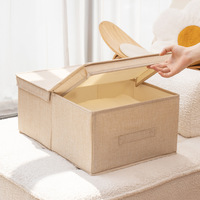 Boîte de rangement pliable moderne en tissu avec couvercle séparé 41x24x17cm, grande capacité, aspect lin, organisateur de placard domestique, bac durable