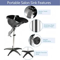 Bac à laver les cheveux en métal et plastique vertical mobile pratique avec fonctions de levage et de positionnement assis pour les outils de coiffure de salon