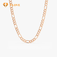 VLOVE Vente Flash Collier Chaîne Classique pour Couple en Or 14K 3MM Maillons Cubains et Figaro, Cadeau de Mariage et de Fiançailles