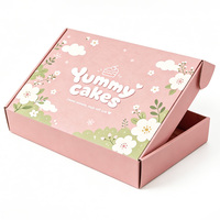 Boîte en carton ondulé personnalisée certifiée FSC, imprimée de fleurs rose clair, boîte à gâteaux personnalisée avec logo de boulangerie, boîte à cadeaux pour aliments sucrés, boîte d'expédition