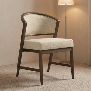 Chaise de salle à manger scandinave moderne rembourrée avec structure en bois et assise en tissu beige, design de mobilier pour la maison - Product Image 5