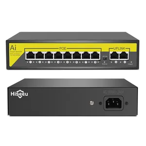 Hiseeu 48V 8 Port POE Sakelar Ethernet 10/100Mbps IEEE 802.3 Af/At untuk Kamera IP CCTV Sistem Kamera Keamanan Nirkabel AP Ft