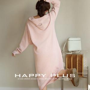 เดรสไหมพรมมีฮู้ดทรงหลวมสำหรับผู้หญิงไซส์ใหญ่ สีพื้น แขนยาว พร้อมป้ายและแท็ก - Product Image 2