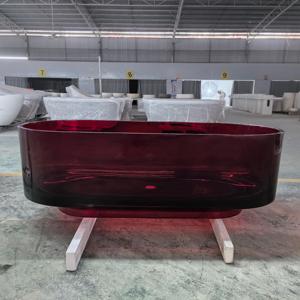 อ่างอาบน้ำแบบลอยตัวเรซิ่นคริสตัลสีน้ำเงินโปร่งแสงทรงทันสมัยพร้อมฟังก์ชั่นแช่น้ำ อ่างใส - Product Image 4