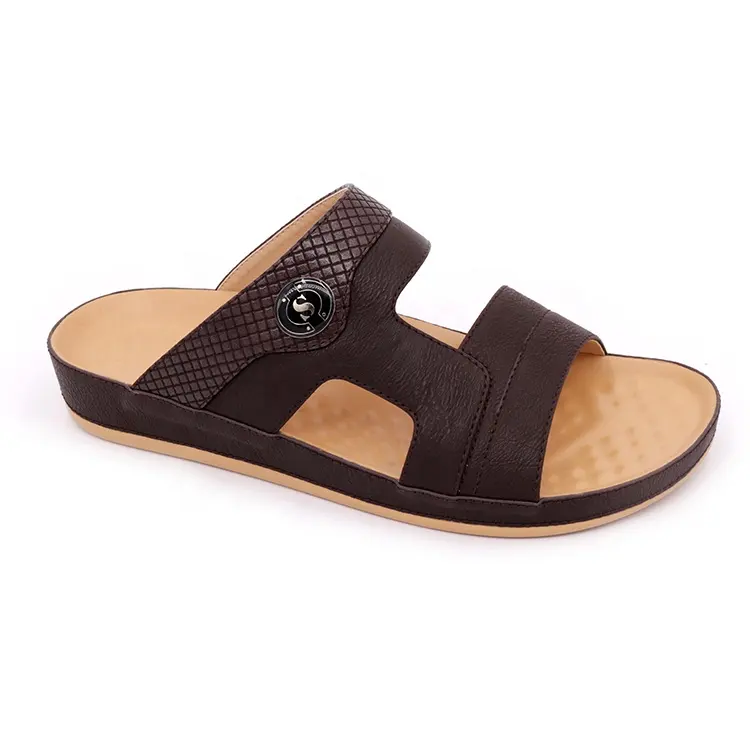 Export quality latest style men flat leather slippers plain slide sandal
