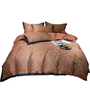 Washed leopard print bedding four-piece icy silk skin-friendly nude sleep sheet quilt cover 1.5 meters bed sheet four-piece set