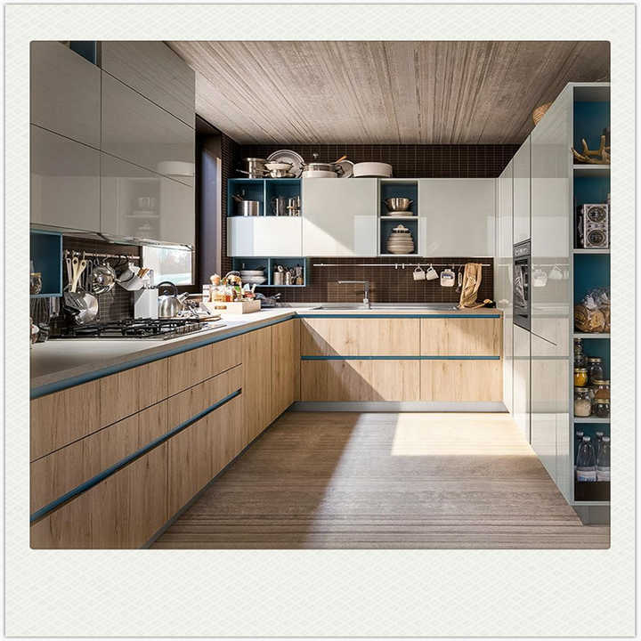 Wooden Color Combination Design Kitchen Cabinet Melamine Board