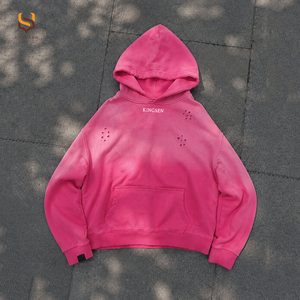 OEM Trendy Acid Washed Men's Gradient Color Splash Print Pullover Hoodie Wholesale Broken Making Old Design Loose Cotton Hoodies - Product Image 1