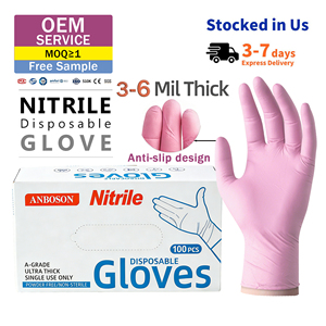 6Mil科学一次性产品触摸屏纹身粉色腈洗涤手套guantes de nitrilo negro - Product Image 1