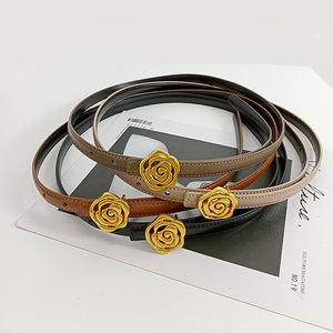 Ceinture en cuir véritable de vache pour femmes, marques de luxe haut de gamme, ceinture élégante pour femmes, ceinture en jean à motif floral doré de créateur - Product Image 5