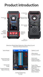 เครื่องตรวจจับโครงสร้างผนังแบบมืออาชีพ รุ่น NF-5105 ตรวจจับโลหะ ไม้ สายไฟ AC หน้าจอ TFT ขนาด 2 นิ้ว ชาร์จไฟได้ สำหรับงานก่อสร้างบ้าน - Product Image 3