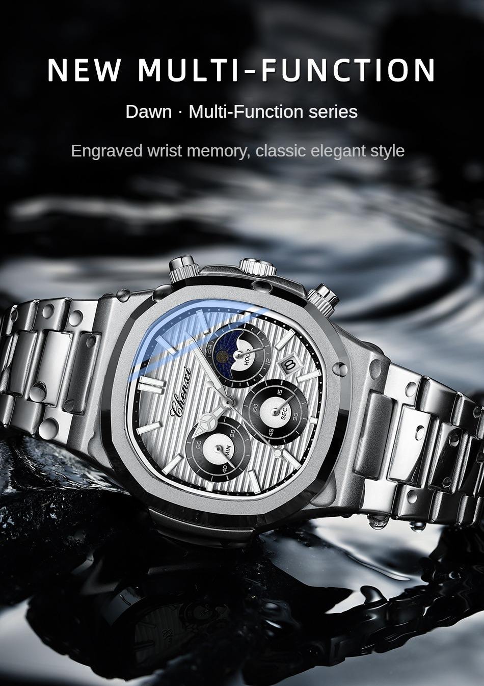 【チハチハ！】 CHENXI Men's Watch - True Three-Eye, Six-Pin Chronograph