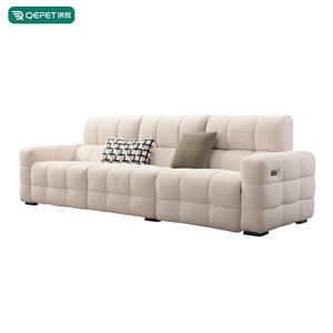 Moderno Juego de Sofá Seccional de Tela de Terciopelo Crema para Sala de Estar Cómodo Sofá Modular Eléctrico de 3 Plazas Tipo Nube Reclinable para el Hogar - Product Image 4