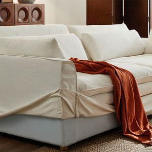 Wabi-Sabi Cream Linen Hug Arm Straight Sofa Detachable Washable Cotton Linen Couch for Small Living Room Home Decor - Product Image 5