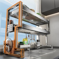 Égouttoir à vaisselle multifonctionnel en acier inoxydable épaissi avec rangement pour assiettes et bols, sur pied et mobile