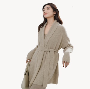 NARI Custom Women's Custom Autumn Winter Luxury Soft Wool Belted <strong>Full</strong> <strong>Length</strong> Computer Knitted Sweater <strong>Cardigan</strong> Robe <strong>Cardigan</strong> - Product Image 1