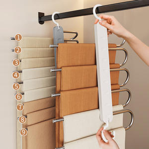 Pantalon de rangement pour la maison d'usine 9-en-1 pantalon pliant Clip extensible multifonctionnel en acier inoxydable anti-dérapant tissu de garde-robe à 5 niveaux - Product Image 5