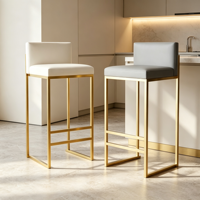 Tabouret de bar avec cadre en métal doré et dossier rembourré, chaise de bar de hauteur de comptoir pour îlot de cuisine, café