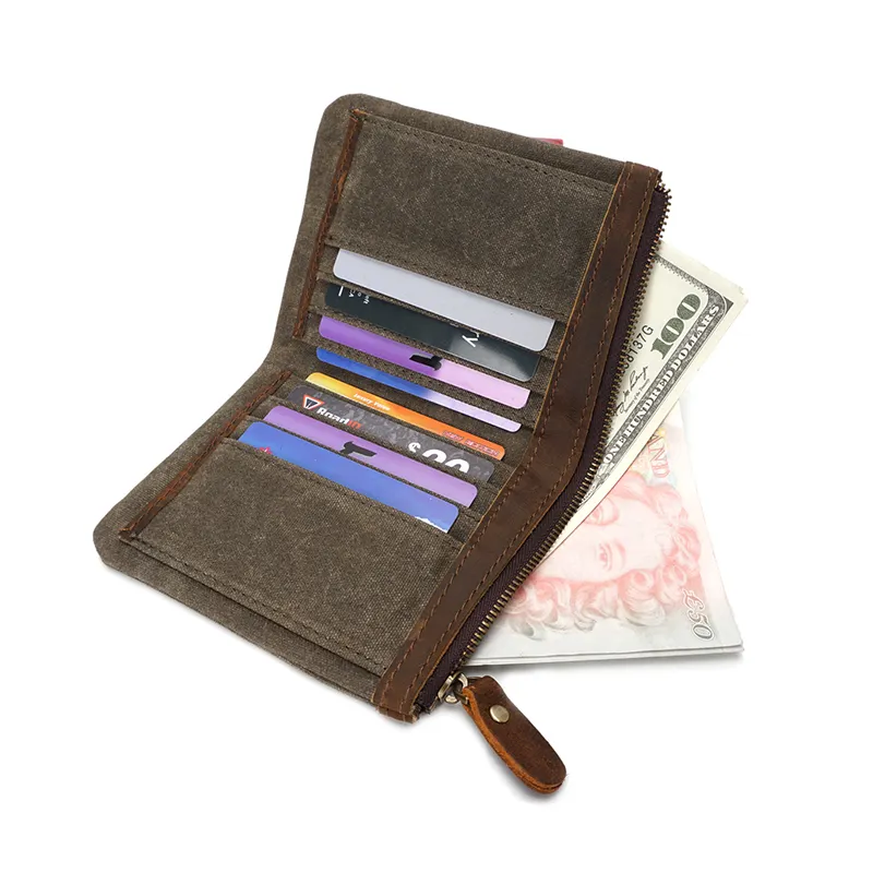Large Capacity Designer Vintage Bifold Cash Zipper Short Money Clip Slim Ladies Credit Card Holder Women Men Canvas Wallet
