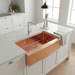 Évier de cuisine certifié CUPC, style ferme, en acier inoxydable 304, à façade frontale, finition Nano Or Rose, fait main, cuve unique, 30x20 po, calibre 18 - Product Image 2