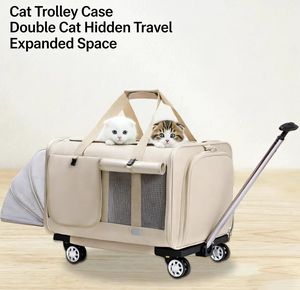 Sac de <span class=keywords><strong>transport</strong></span> <span class=keywords><strong>pour</strong></span> animaux de compagnie JXB à double compartiment, en tissu Oxford, avec fermeture éclair solide, écologique, avec roulettes amovibles, <span class=keywords><strong>pour</strong></span> <span class=keywords><strong>2</strong></span> petits <span class=keywords><strong>chats</strong></span> - Product Image 2