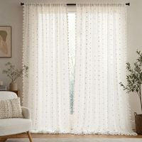 COSENNATUR Rideau en gaze de polyester avec passe-tringle et franges à pompons, motif à pois texturés, filtrant la lumière, vente en gros