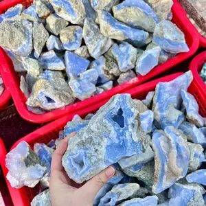 Bulk Großhandel Natural Blue Grain Chalcedon Kristall Probe Raw Rough Quartz Blue Crystal Tumbled Stones