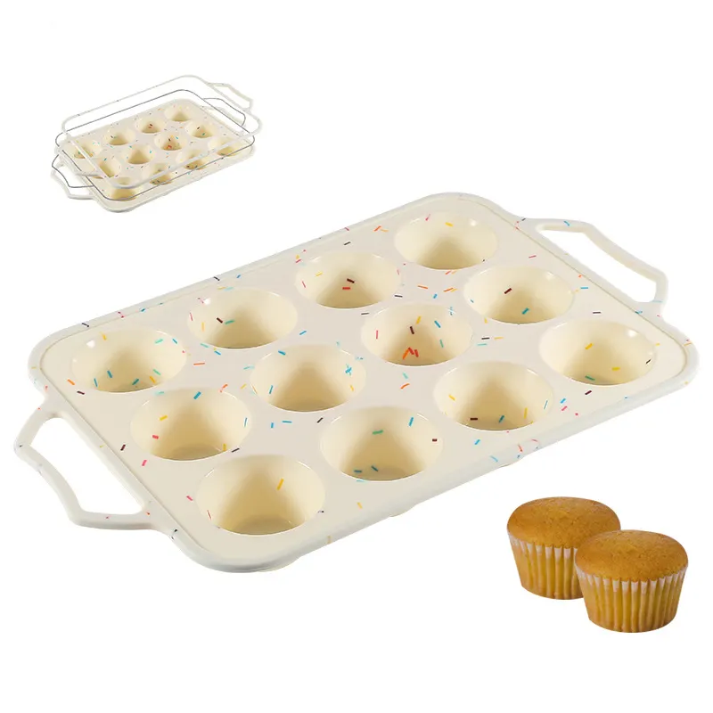 Moldes para galletas de chocolate y caramelo, 12 cavidades, molde para pasteles de muffin de silicona para hornear en la cocina