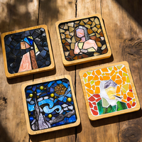 Kit de bricolage pour sous-verres en mosaïque de bois, idée cadeau artisanal Art Déco, mini décoration intérieure, création artisanale inspirée des peintures mondialement connues