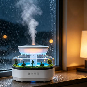 Diffuseur d'arômes ultrasonique <span class=keywords><strong>de</strong></span> bureau, humidificateur à gouttes <span class=keywords><strong>de</strong></span> <span class=keywords><strong>pluie</strong></span>, diffuseur d'huiles essentielles avec <span class=keywords><strong>bruit</strong></span> blanc naturel et design paysager - Product Image 1