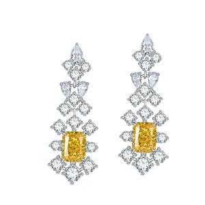 Boucles d'oreilles pendantes longues en argent et zircon jaune, taille Radiant 8x6mm, bijoux fantaisie - Product Image 1