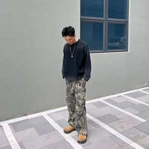 100% pamuk kamuflaj erkek kargo pantolon yüksek kalite İpli kapatma Hip Hop tarzı gevşek Fit geniş bacak hızlı kuru renkli - Product Image 6